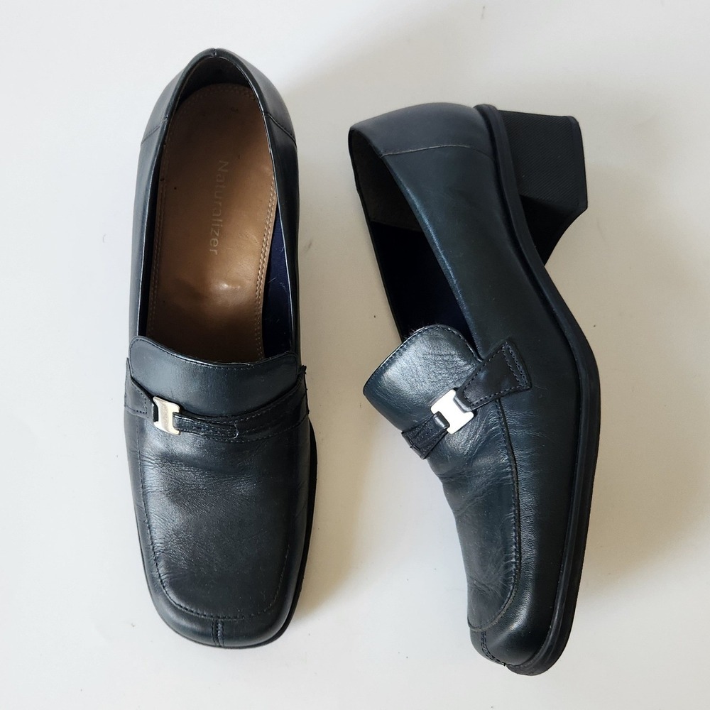 Vintage Naturalizer Square Toe Leather Loafers 8.5W Academia Preppy Teal Blue